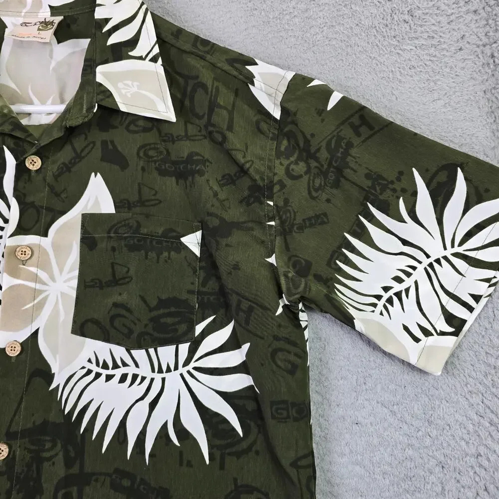 Gotcha Hawaiian‎ Button Front Shirt Men L (Medium) Green Tropical Surf Skater - Picture 3 of 10